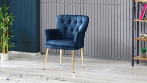 Paris Kollu Tekli Berjer Nubuk Kumaş Ahşap Ceviz Ayak Lacivert