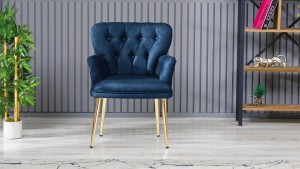 Paris Kollu Tekli Berjer Nubuk Kumaş Ahşap Ceviz Ayak Lacivert