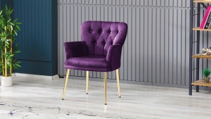 Paris Kollu Takım Nubuk Kumaş Ahşap Siyah Ayak Mürdüm