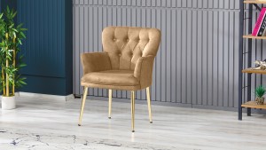 Paris Kollu Takım Nubuk Kumaş Ahşap Siyah Ayak Sütlü Kahve