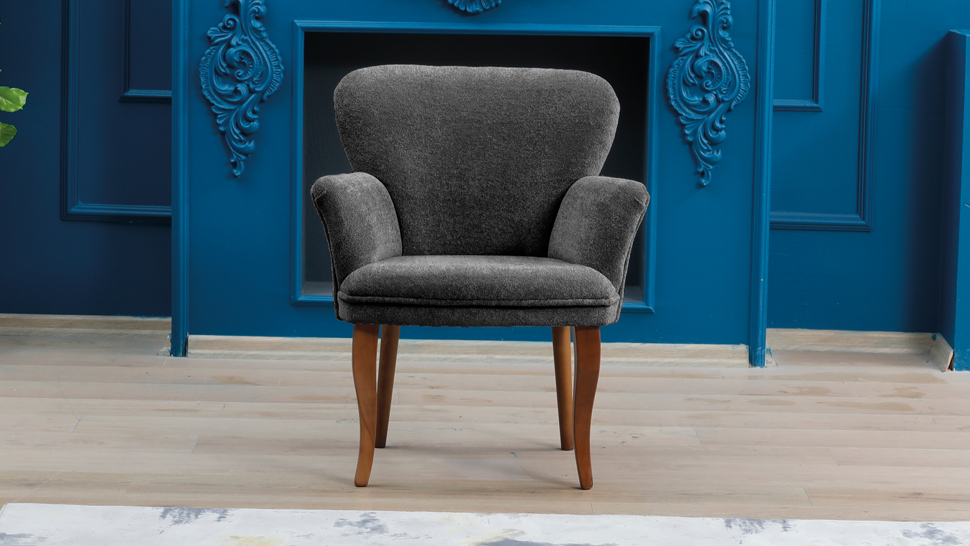 Paris Kollu Takım Teddy Bukle Kumaş Ahşap Ceviz Ayak Füme