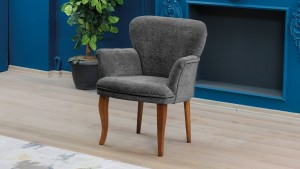 Paris Kollu Takım Teddy Bukle Kumaş Ahşap Ceviz Ayak Füme