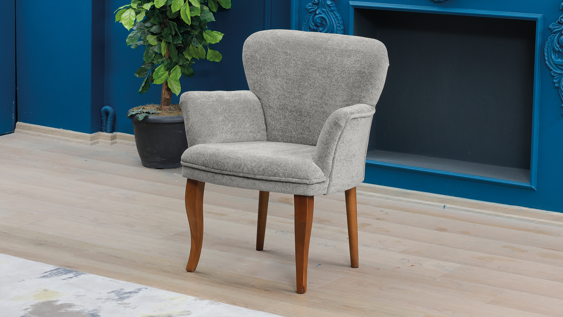 Paris Kollu Takım Nubuk Kumaş Ahşap Siyah Ayak Gri