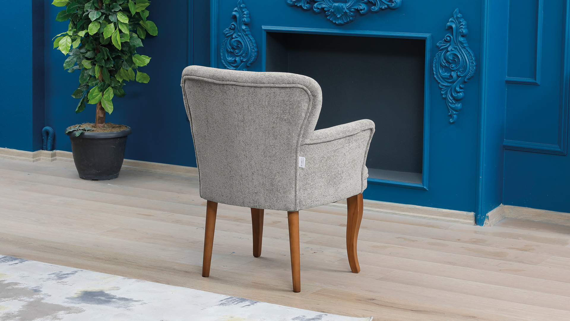 Paris Kollu Tekli Berjer Teddy Bukle Kumaş Ahşap Ceviz Ayak Gri