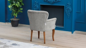 Paris Kollu Tekli Berjer Teddy Bukle Kumaş Ahşap Ceviz Ayak Gri