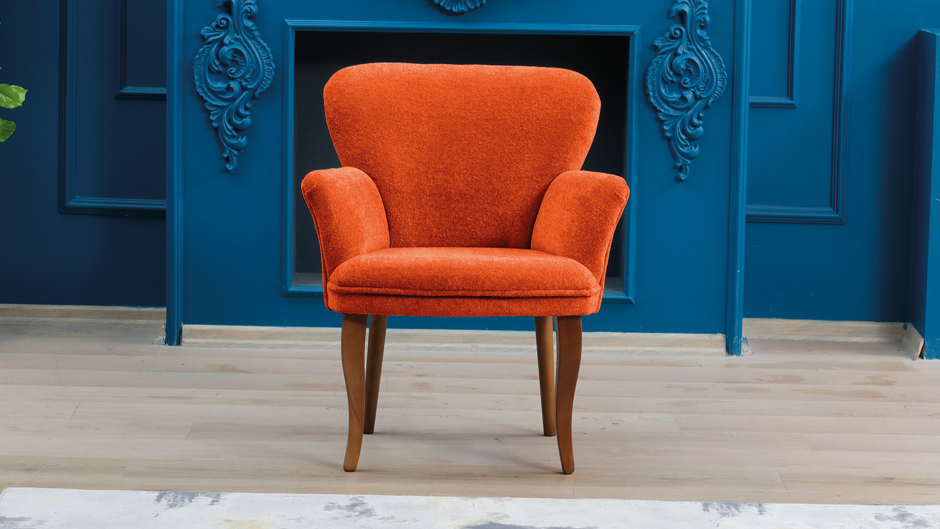 Paris Kollu Takım Nubuk Kumaş Ahşap Ceviz Ayak Kiremit