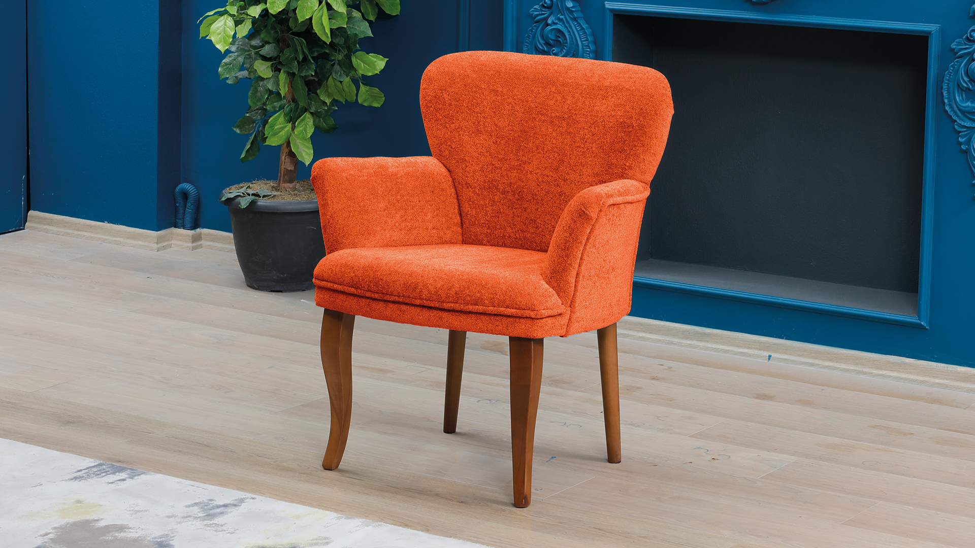 Paris Kollu Takım Nubuk Kumaş Ahşap Ceviz Ayak Kiremit