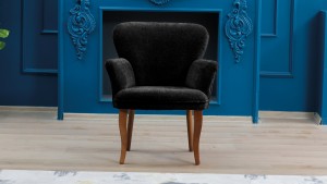 Paris Kollu Takım Nubuk Kumaş Ahşap Siyah Ayak Gri