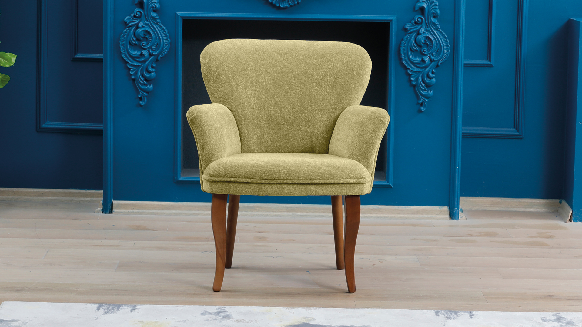 Paris Kollu Takım Nubuk Kumaş Ahşap Ceviz Ayak Sütlü Kahve