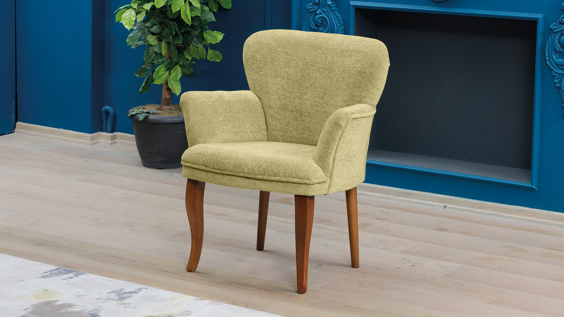 Paris Kollu Takım Nubuk Kumaş Ahşap Ceviz Ayak Sütlü Kahve