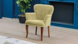 Paris Kollu Takım Nubuk Kumaş Ahşap Ceviz Ayak Sütlü Kahve