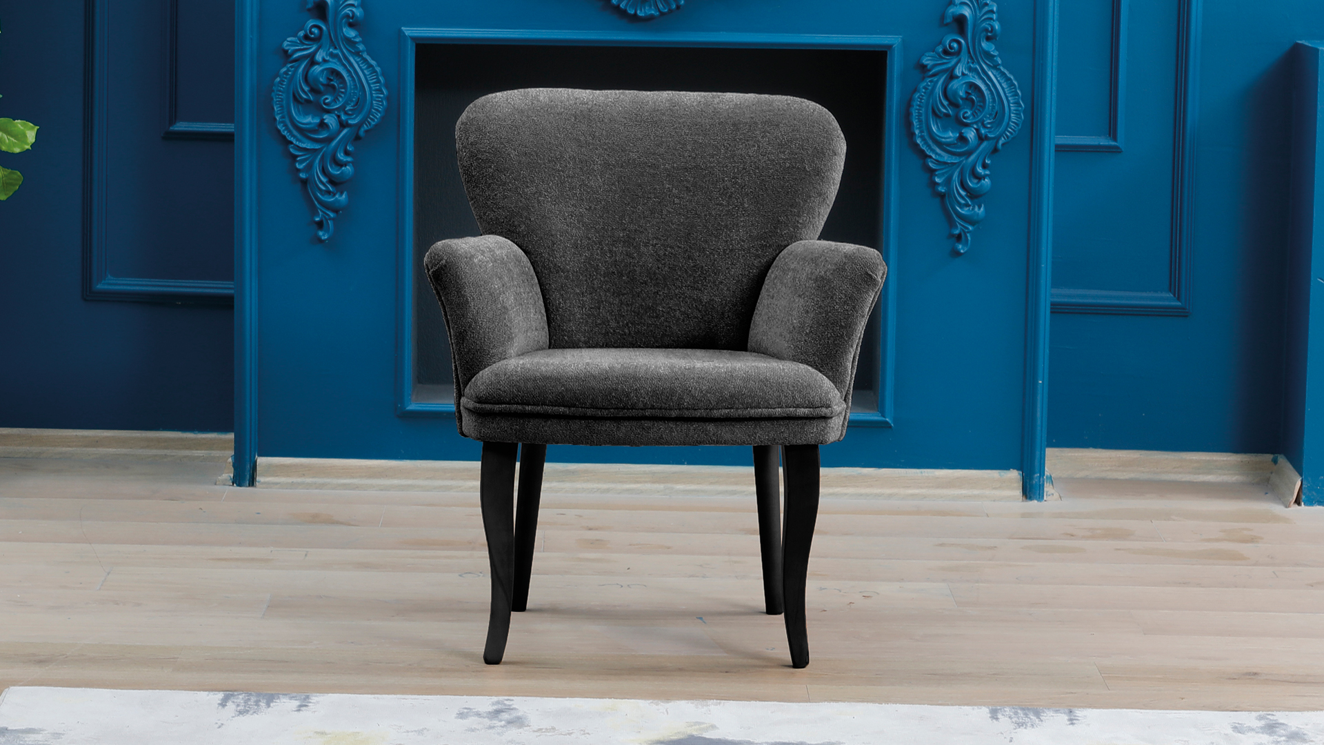 Paris Kollu Tekli Berjer Teddy Bukle Kumaş Ahşap Ceviz Ayak Füme