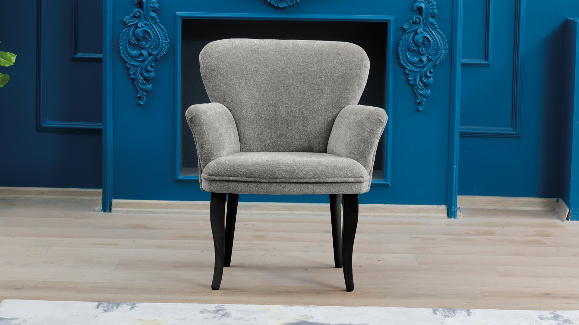 Paris Kollu Tekli Berjer Teddy Bukle Kumaş Ahşap Ceviz Ayak Gri