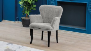 Paris Kollu Tekli Berjer Teddy Bukle Kumaş Ahşap Ceviz Ayak Gri