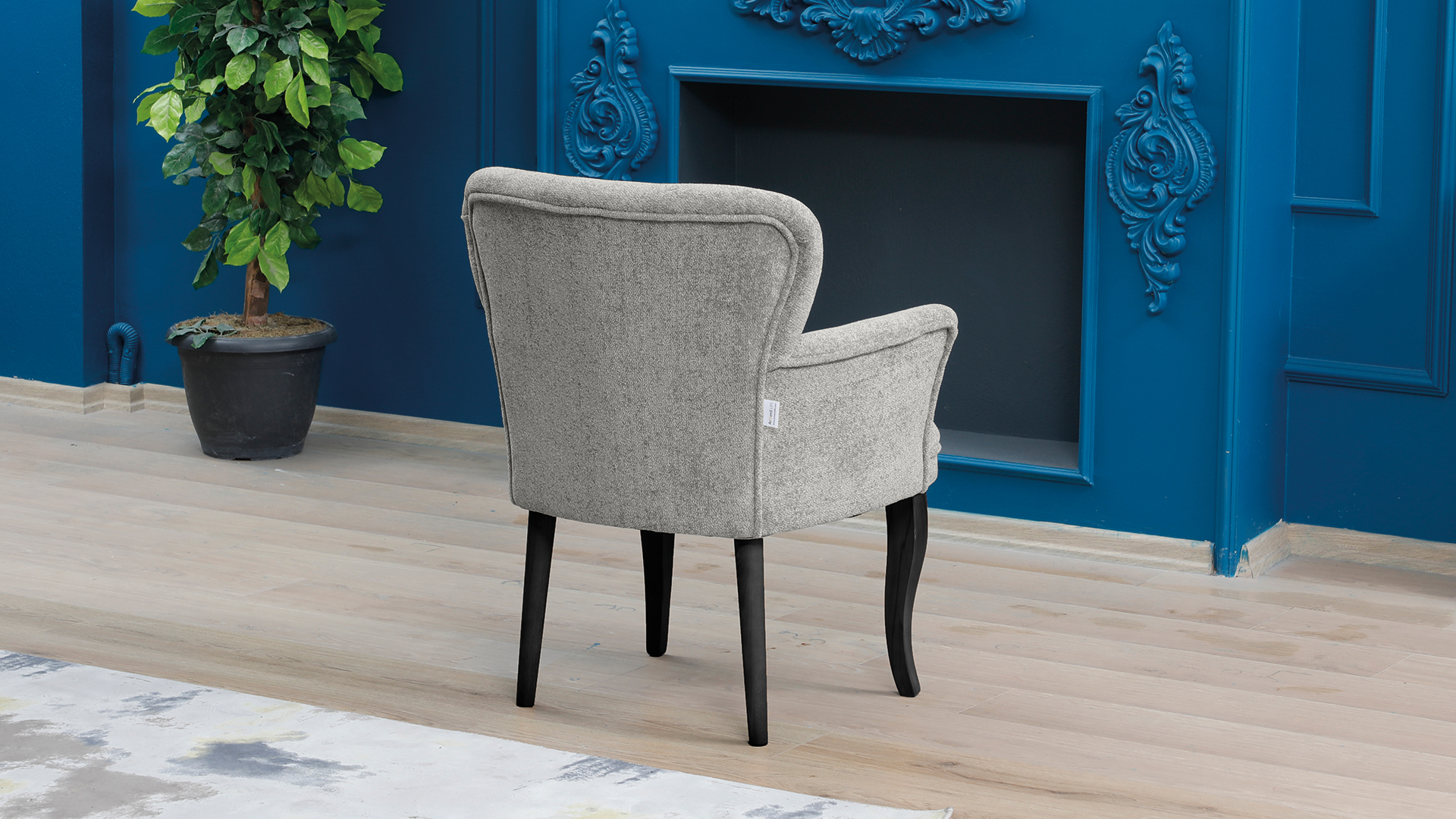 Paris Kollu Tekli Berjer Teddy Bukle Kumaş Ahşap Ceviz Ayak Gri