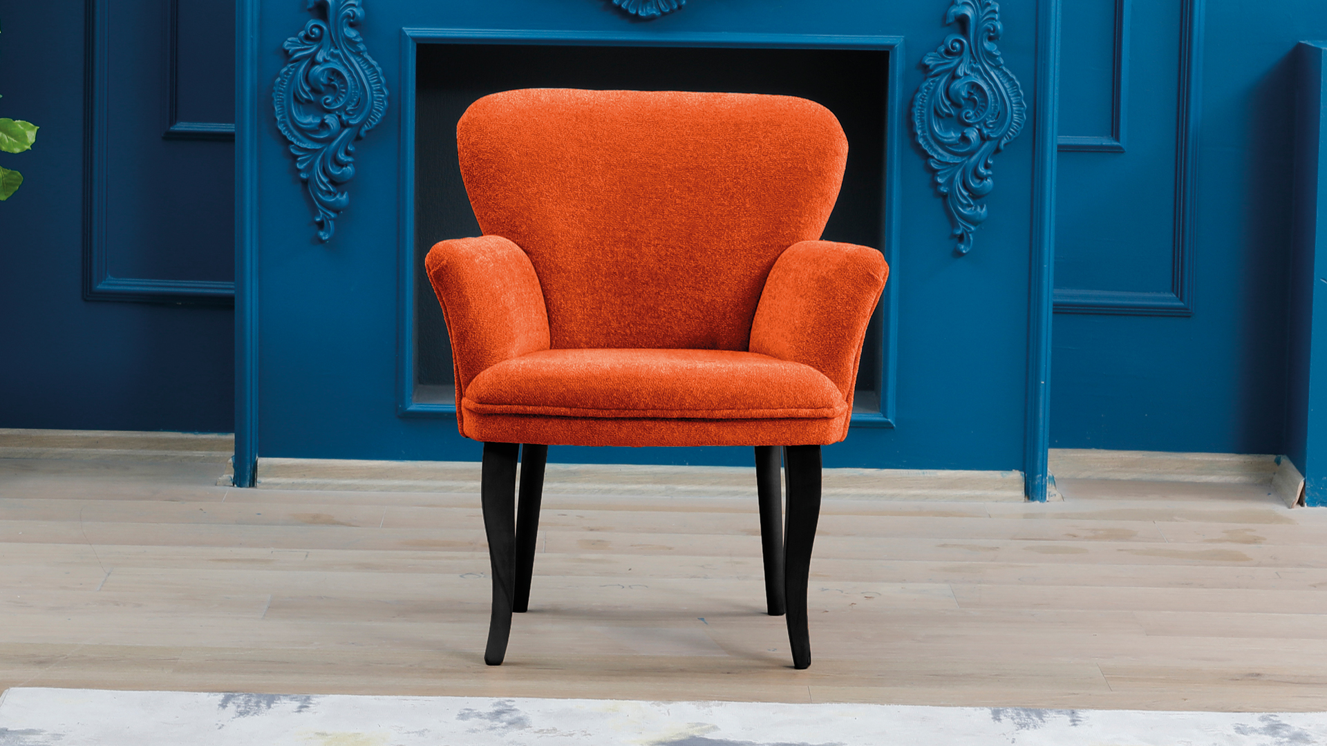 Paris Kollu Tekli Berjer Teddy Bukle Kumaş Ahşap Siyah Ayak Kiremit