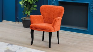 Paris Kollu Tekli Berjer Teddy Bukle Kumaş Ahşap Siyah Ayak Kiremit