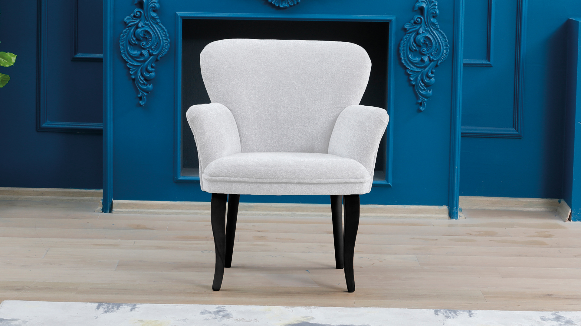 Paris Kollu Tekli Berjer Teddy Bukle Kumaş Ahşap Siyah Ayak Krem