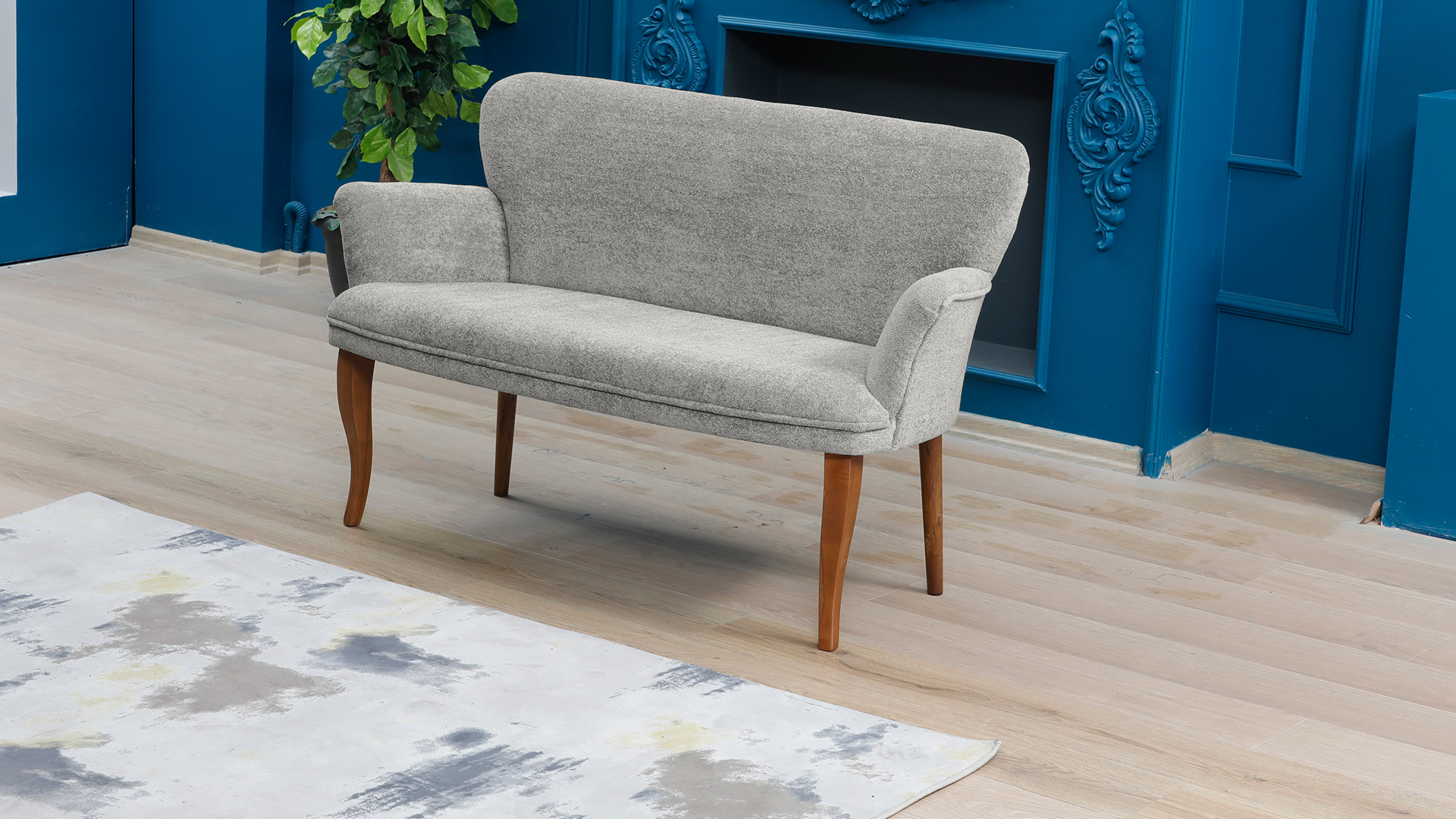 Paris Kollu Takım Nubuk Kumaş Ahşap Siyah Ayak Gri