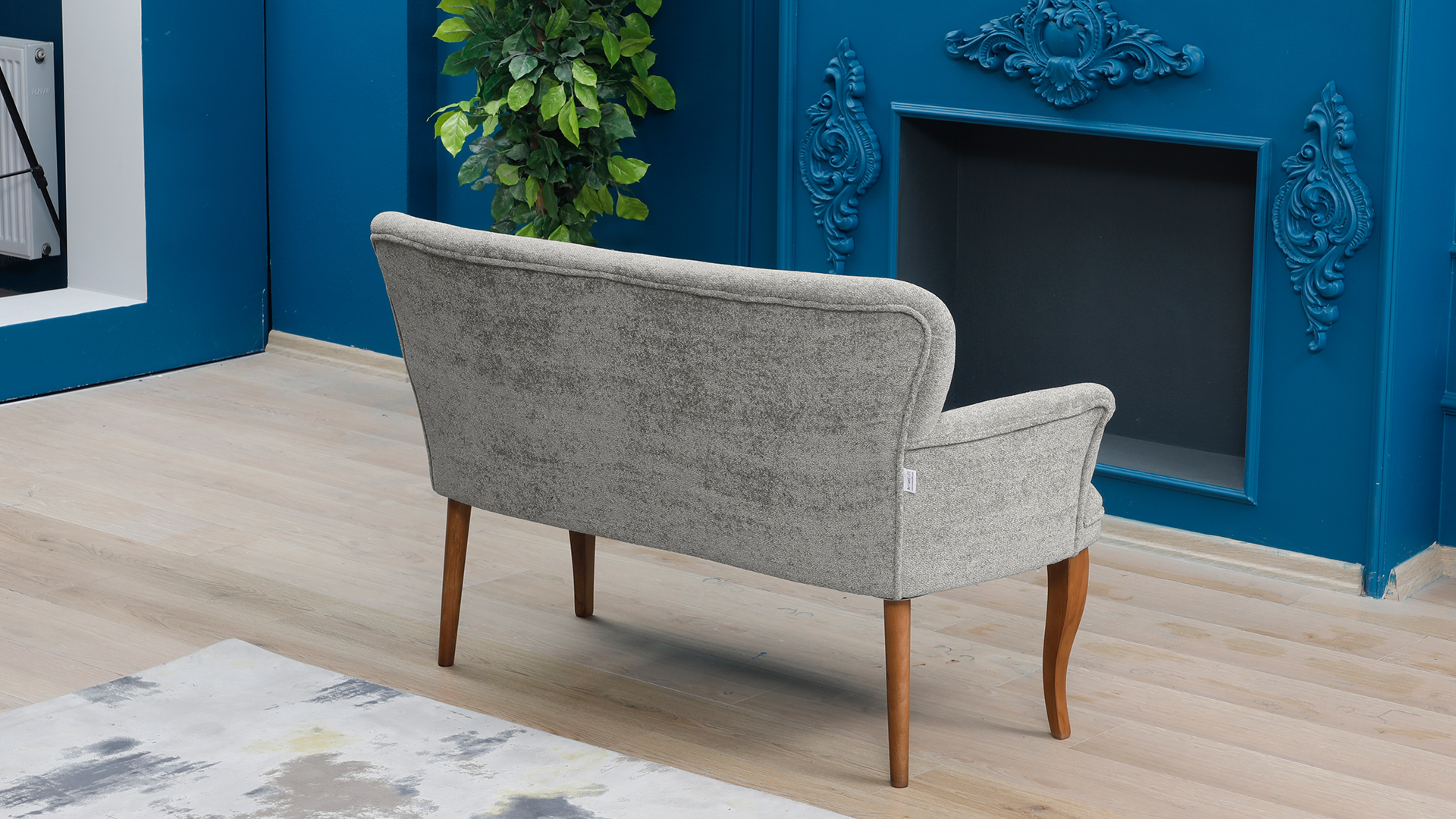 Paris Kollu Takım Nubuk Kumaş Ahşap Siyah Ayak Gri