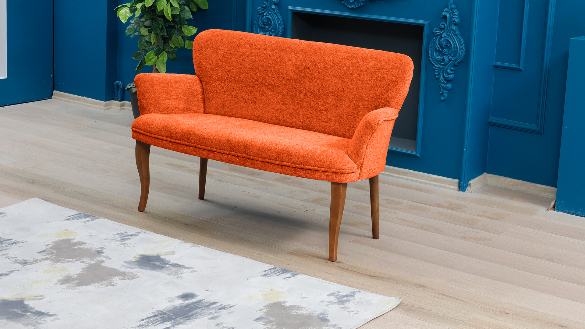 Paris Kollu Takım Nubuk Kumaş Ahşap Ceviz Ayak Kiremit