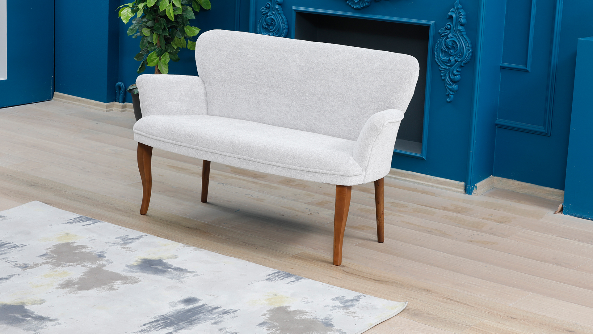 Paris Kollu Takım Nubuk Kumaş Ahşap Ahşap Ayak Krem