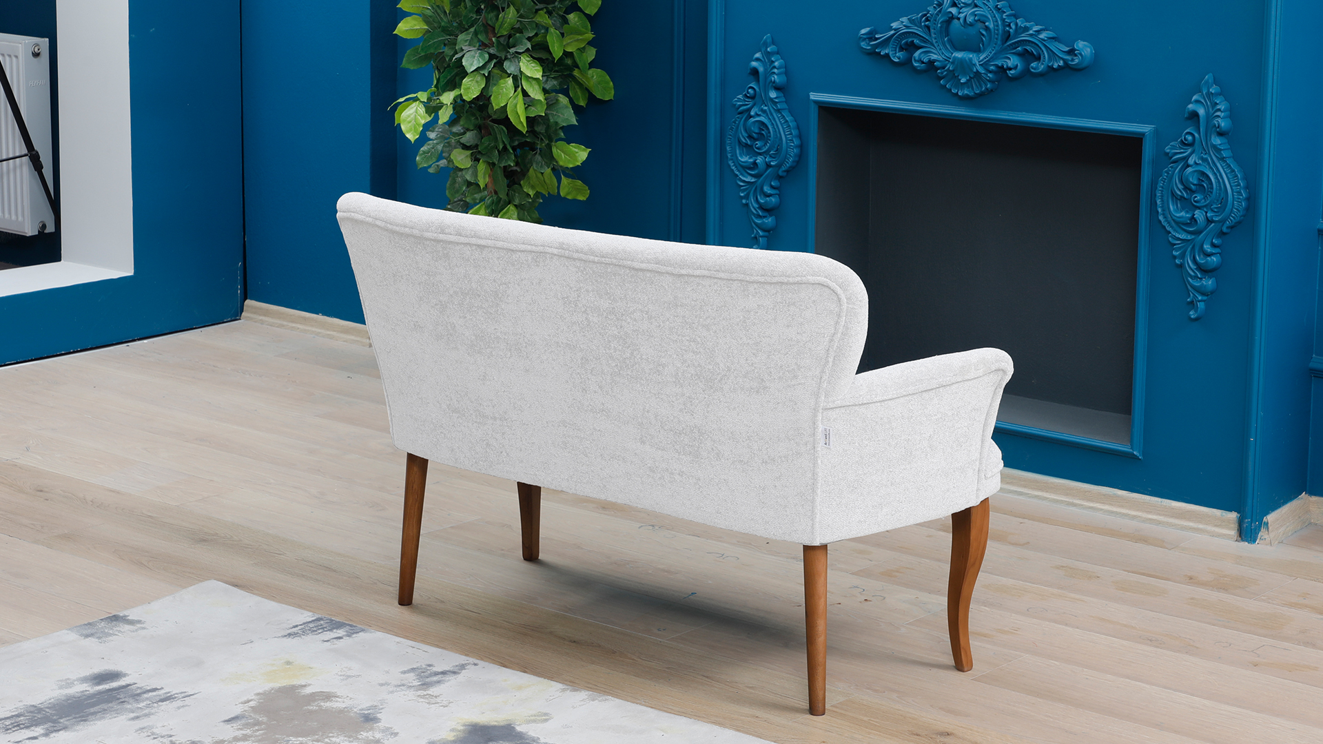 Paris Kollu Takım Nubuk Kumaş Ahşap Ahşap Ayak Krem