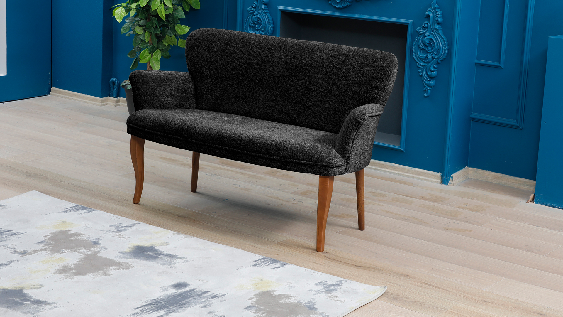 Paris Kollu Takım Nubuk Kumaş Ahşap Siyah Ayak Gri