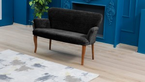 Paris Kollu Takım Nubuk Kumaş Ahşap Siyah Ayak Gri