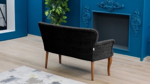 Paris Kollu Takım Nubuk Kumaş Ahşap Siyah Ayak Gri