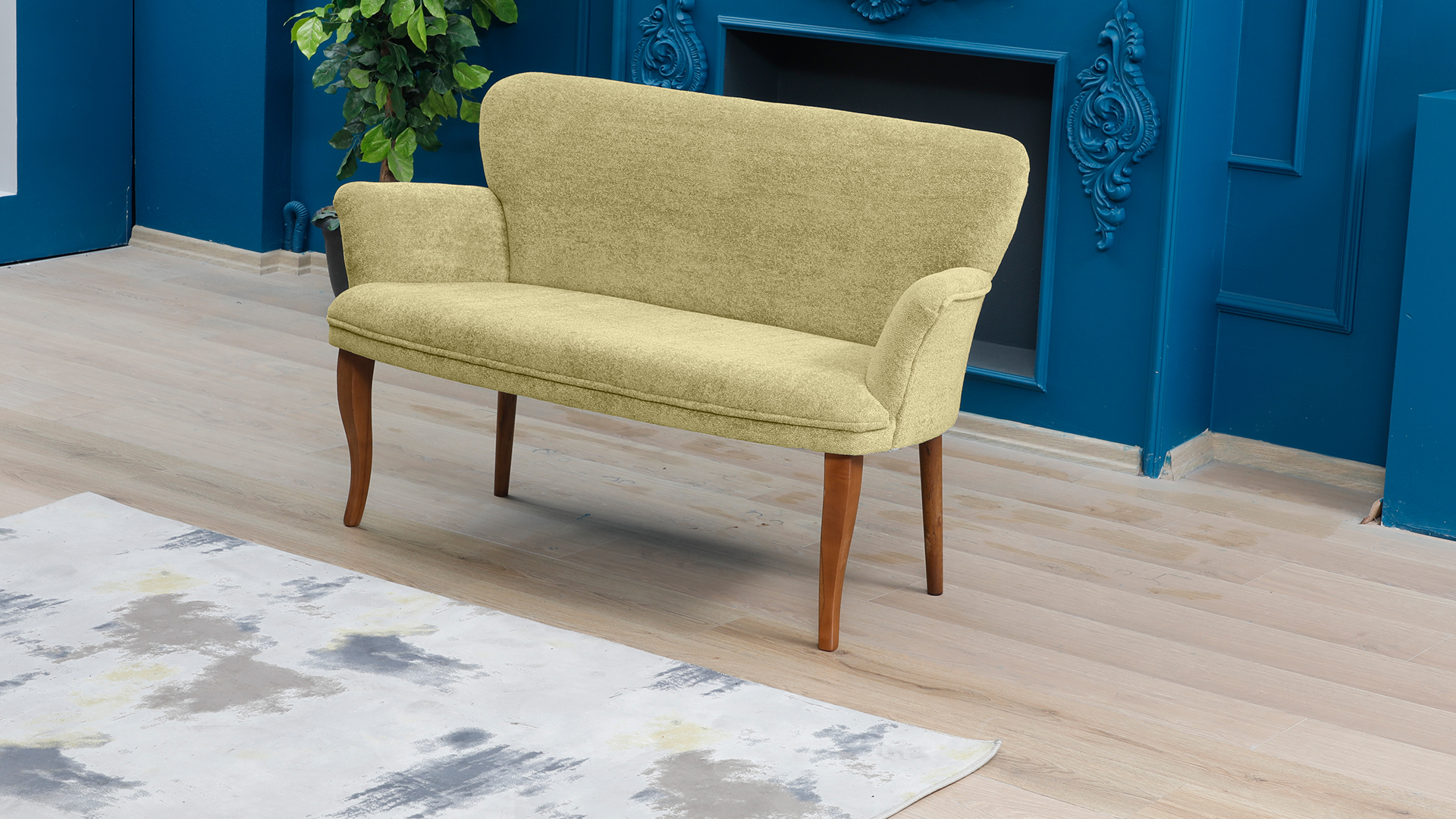 Paris Kollu Takım Nubuk Kumaş Ahşap Ceviz Ayak Sütlü Kahve