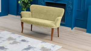 Paris Kollu Takım Nubuk Kumaş Ahşap Ceviz Ayak Sütlü Kahve