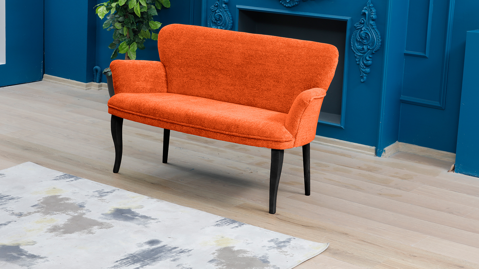 Paris Kollu İkili Koltuk Teddy Bukle Kumaş Ahşap Siyah Ayak Kiremit