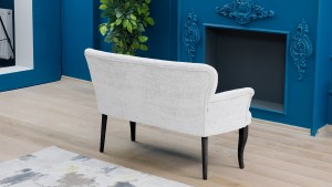 Paris Kollu İkili Koltuk Teddy Bukle Kumaş Ahşap Siyah Ayak Krem