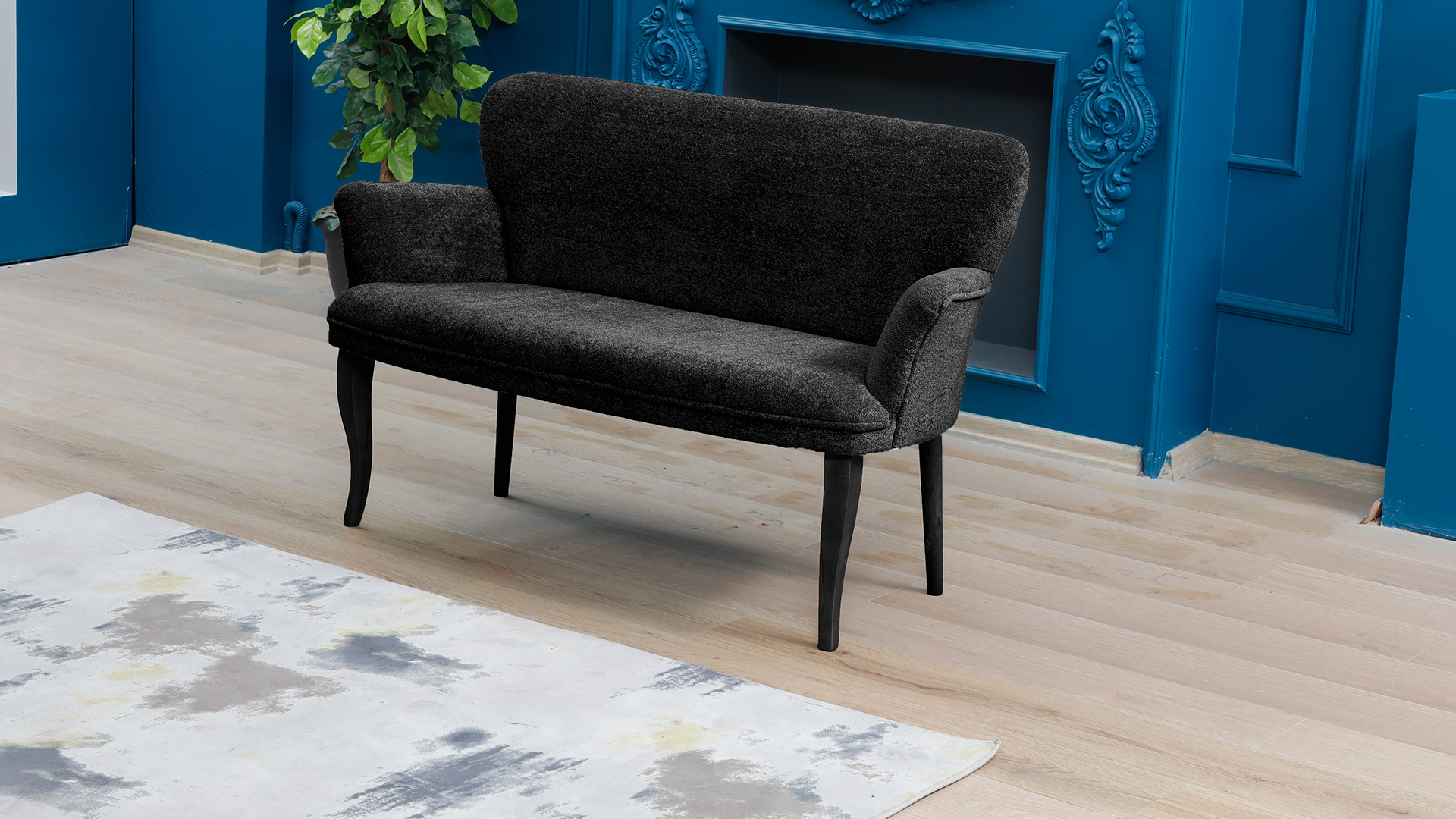 Paris Kollu İkili Koltuk Teddy Bukle Kumaş Ahşap Siyah Ayak Siyah