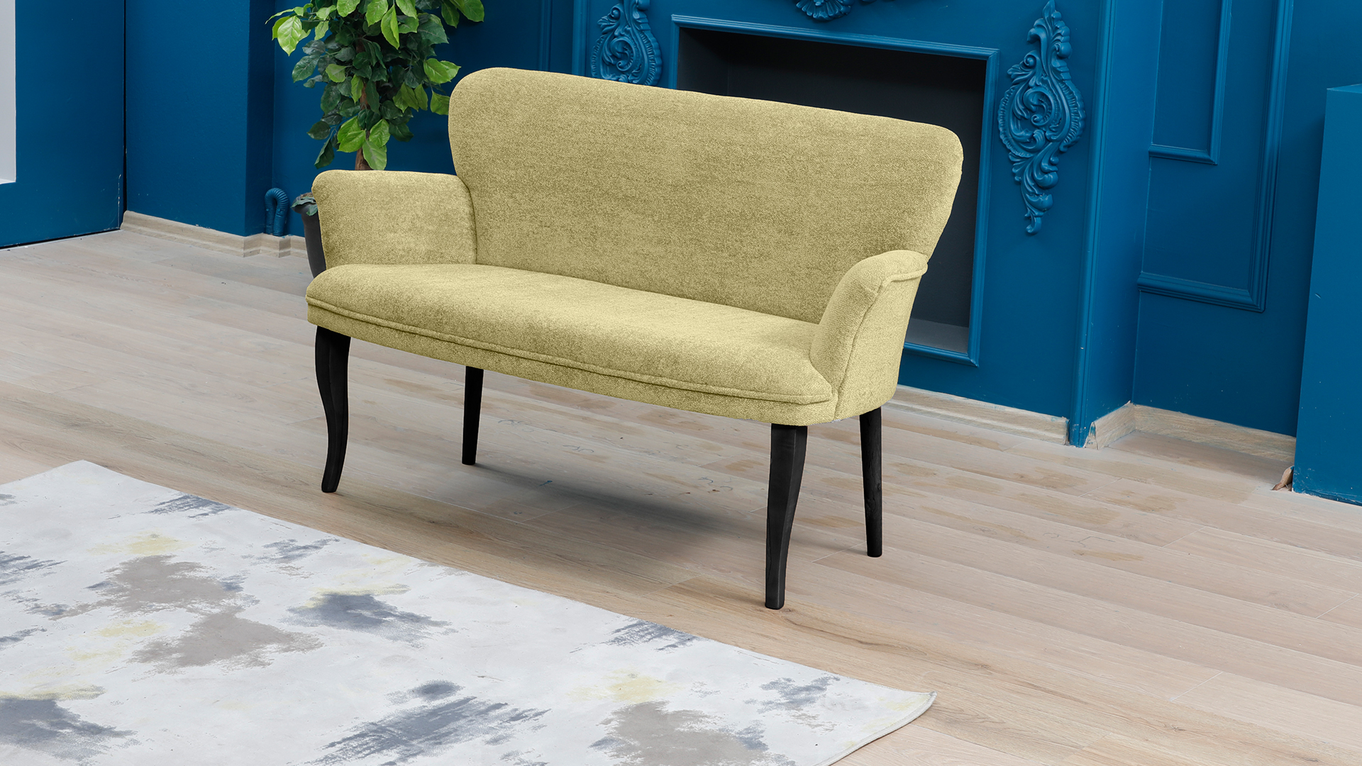 Paris Kollu İkili Koltuk Teddy Bukle Kumaş Ahşap Siyah Ayak Sütlü Kahve