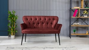 Paris Kollu İkili Koltuk Nubuk Kumaş Metal Siyah Ayak Bordo