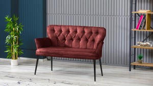 Paris Kollu İkili Koltuk Nubuk Kumaş Metal Siyah Ayak Bordo