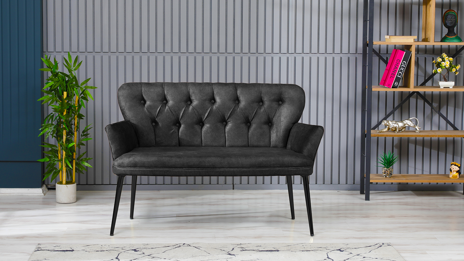 Paris Kollu Takım Nubuk Kumaş Metal Siyah Ayak Füme