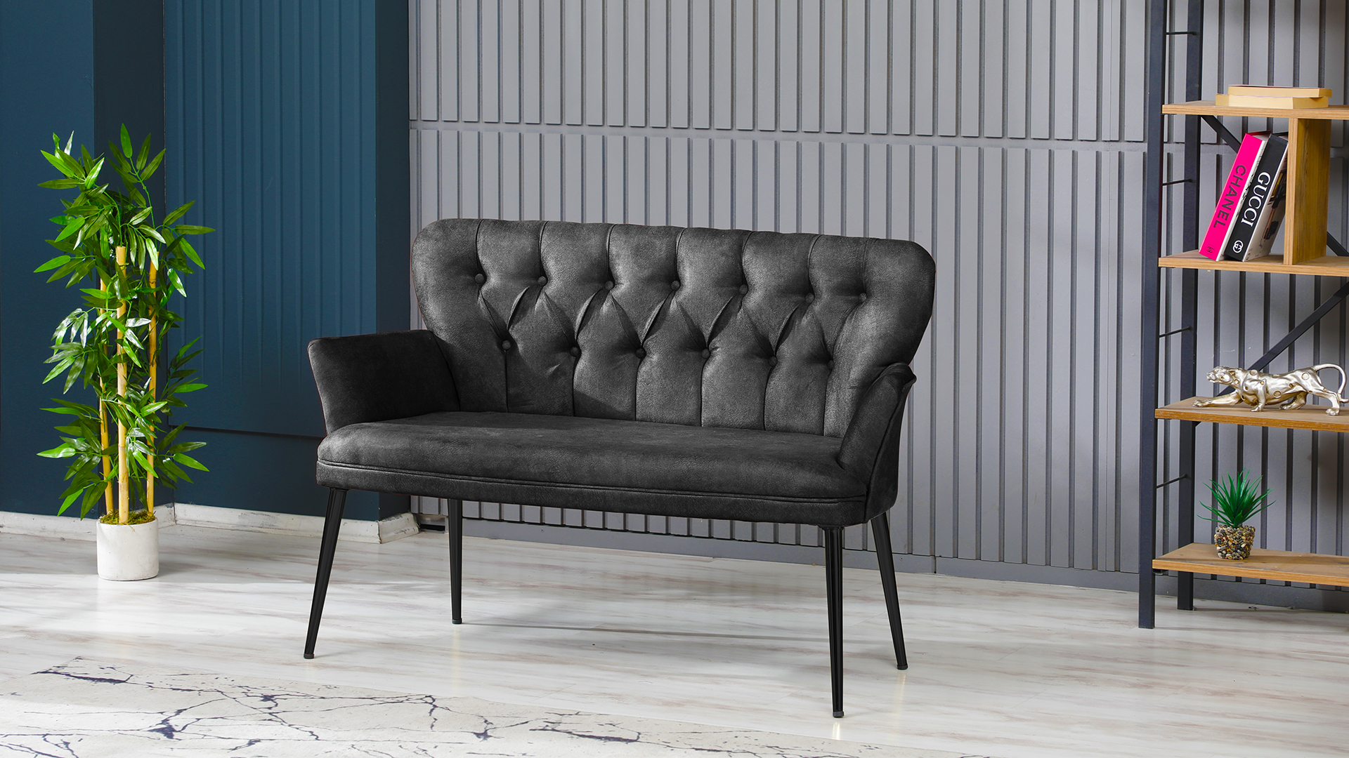 Paris Kollu Takım Nubuk Kumaş Metal Siyah Ayak Füme