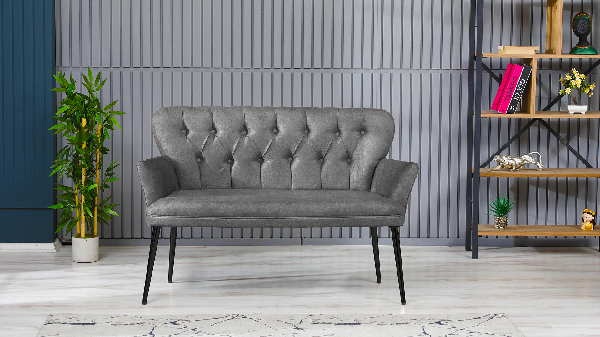 Paris Kollu Takım Nubuk Kumaş Metal Siyah Ayak Gri