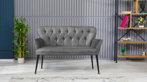 Paris Kollu Takım Nubuk Kumaş Metal Siyah Ayak Gri