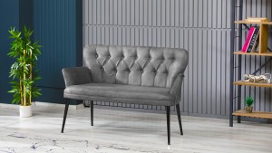 Paris Kollu Takım Nubuk Kumaş Metal Siyah Ayak Gri