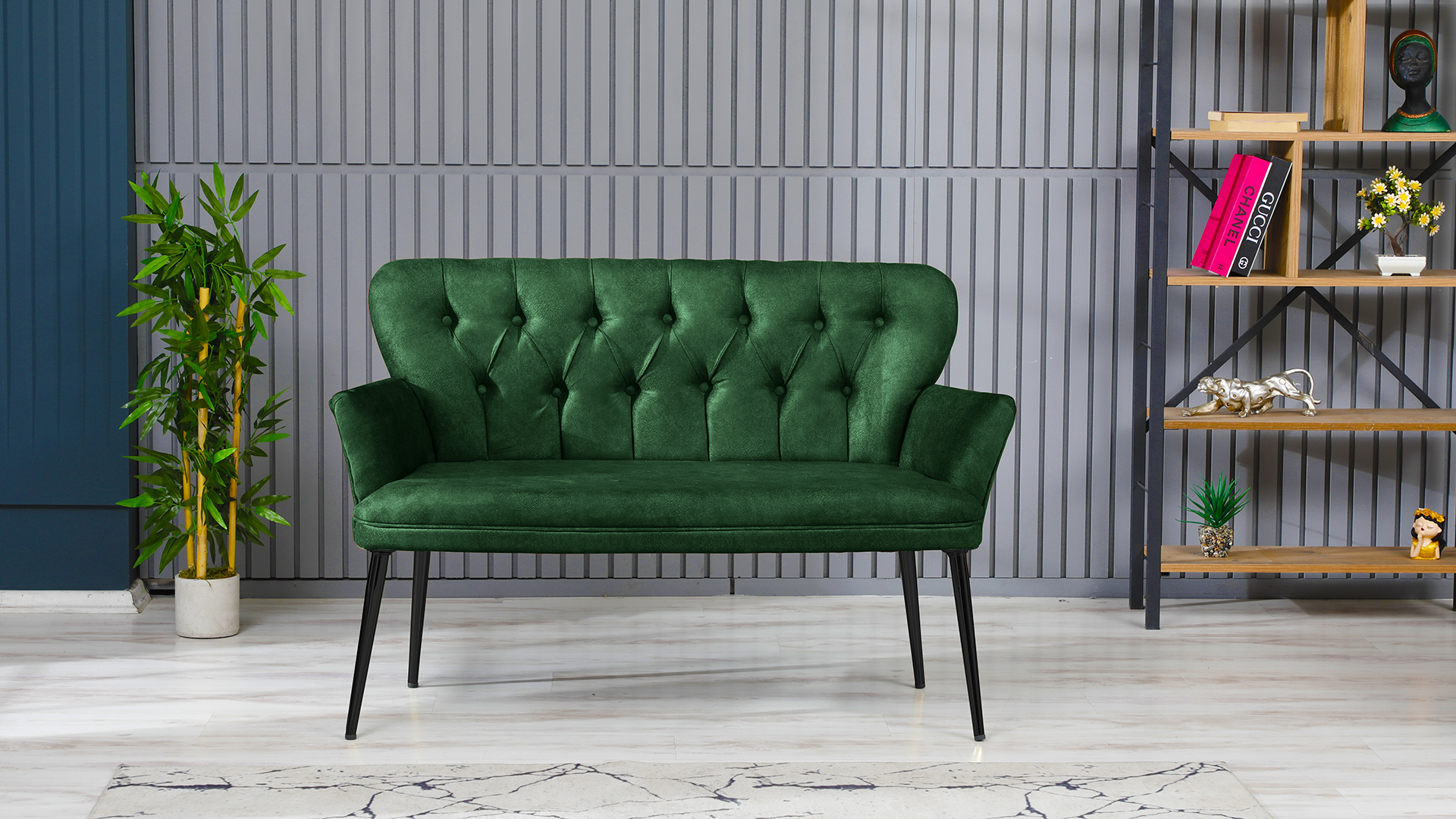 Paris Kollu Takım Nubuk Kumaş Metal Siyah Ayak Yeşil