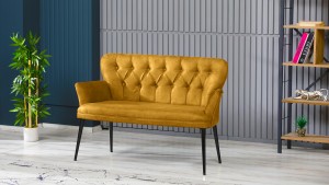 Paris Kollu Takım Nubuk Kumaş Metal Siyah Ayak Sarı