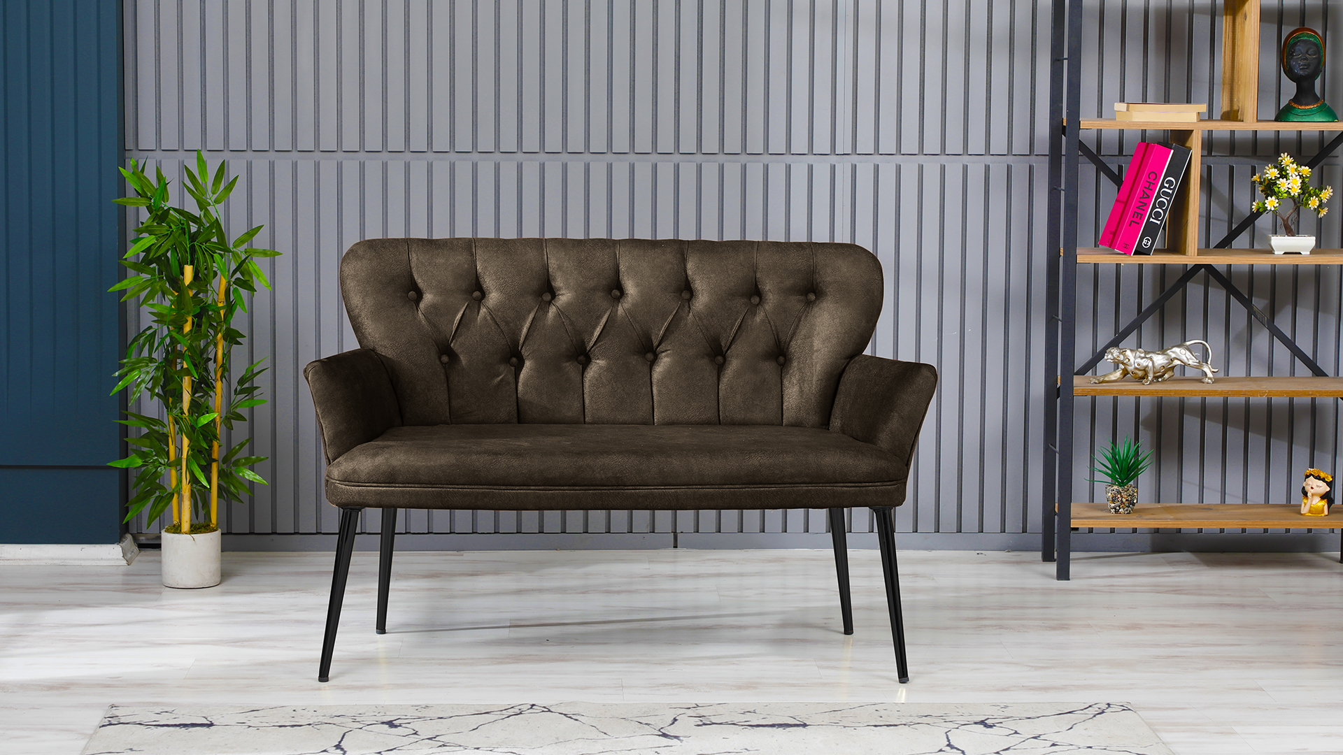 Paris Kollu Takım Nubuk Kumaş Metal Siyah Ayak Kahve