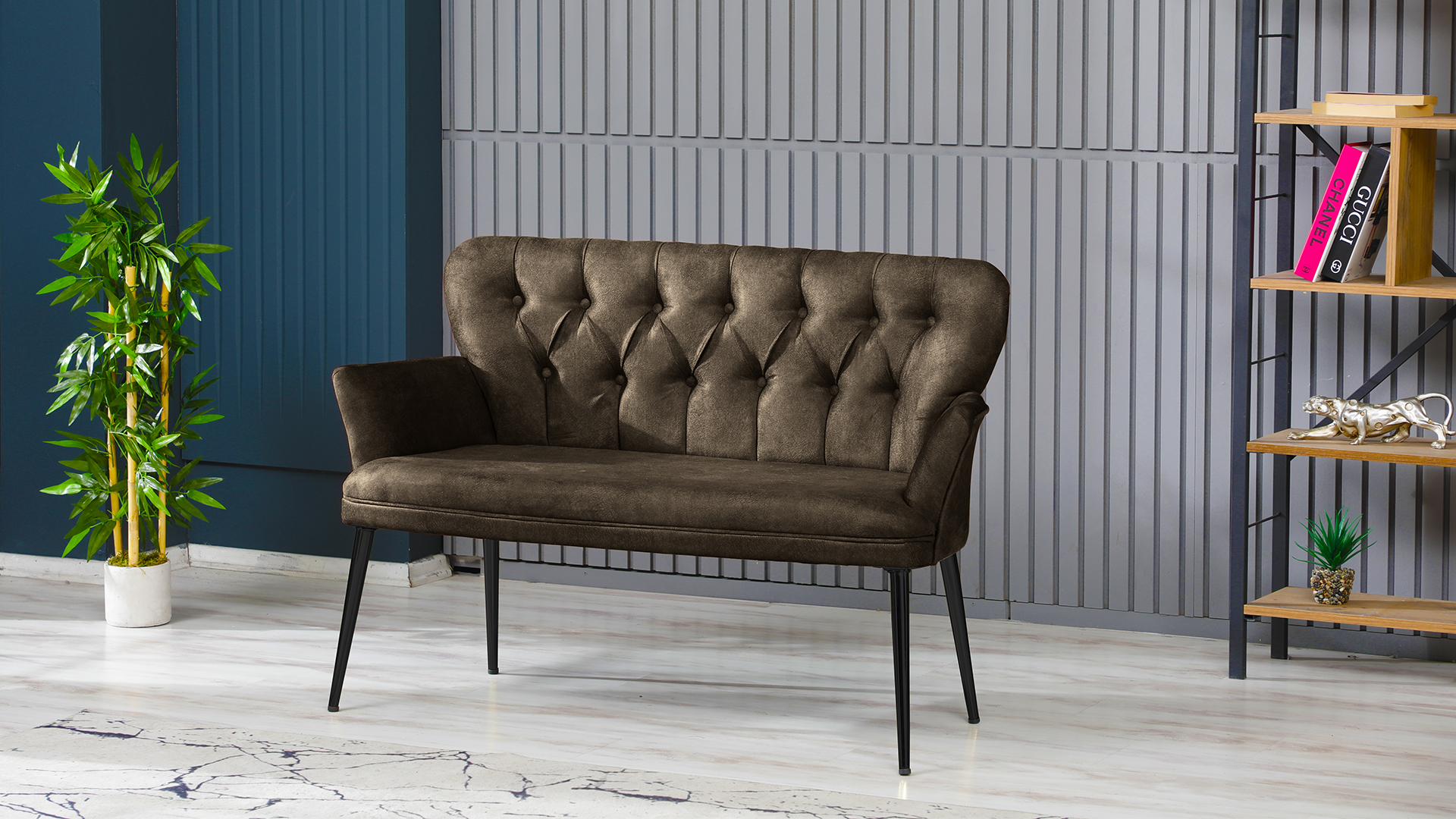 Paris Kollu Takım Nubuk Kumaş Metal Siyah Ayak Kahve