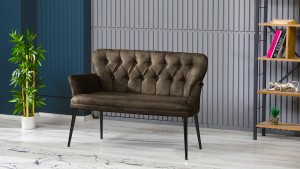 Paris Kollu Takım Nubuk Kumaş Metal Siyah Ayak Kahve