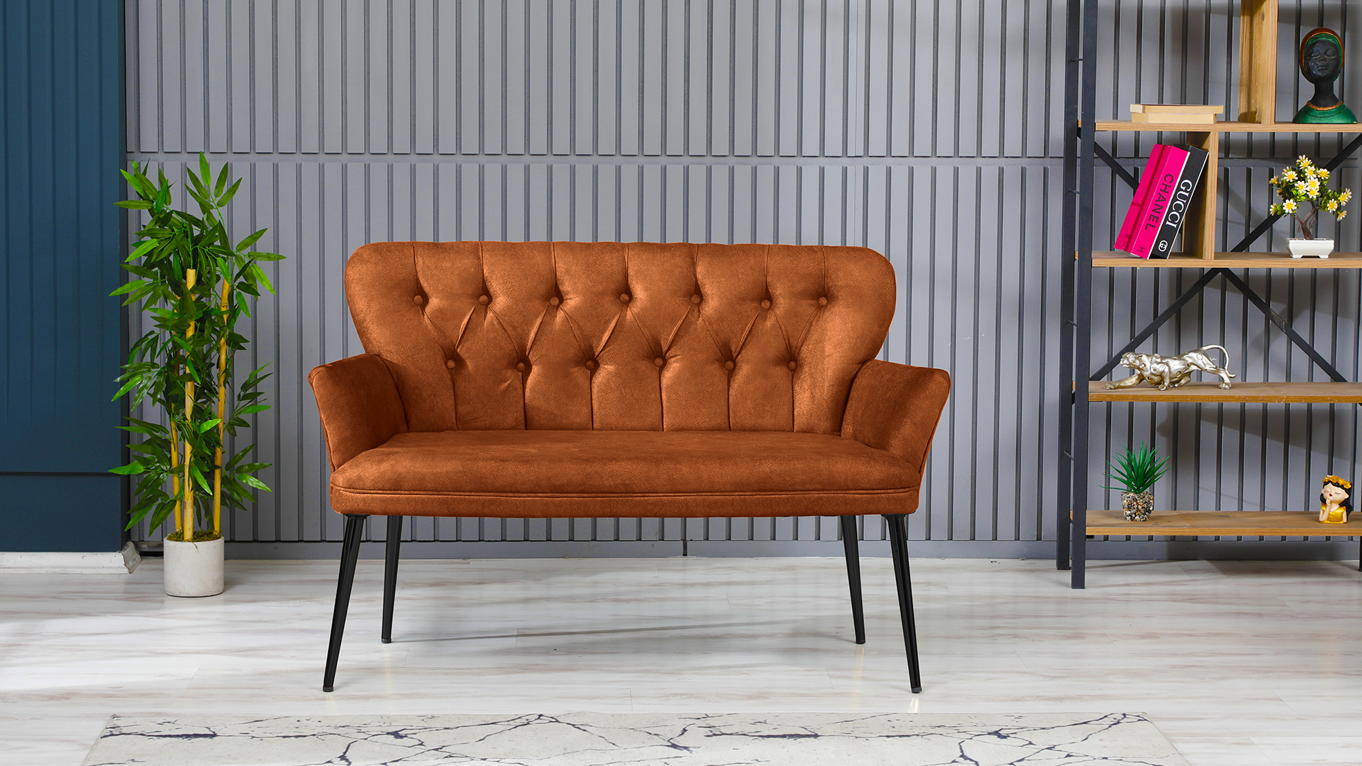 Paris Kollu Takım Nubuk Kumaş Metal Siyah Ayak Kiremit