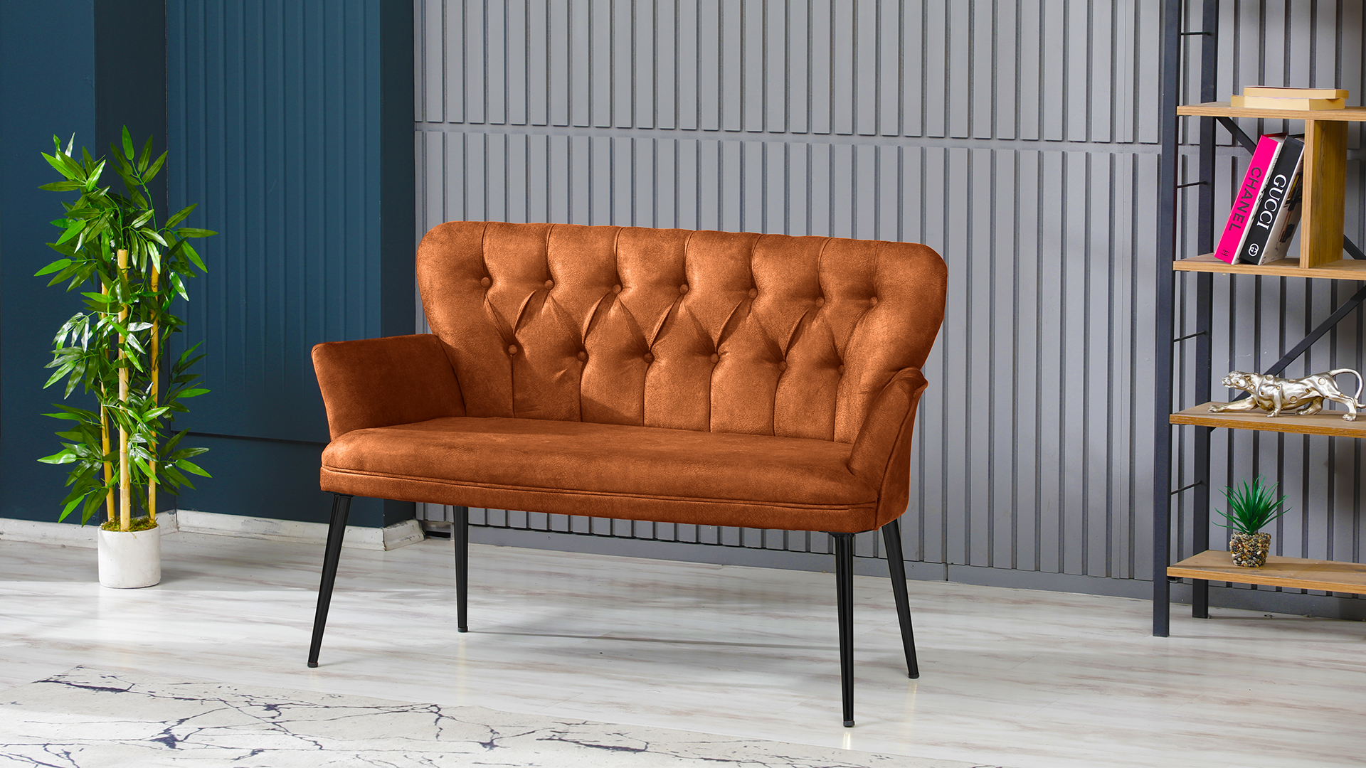 Paris Kollu Takım Nubuk Kumaş Metal Siyah Ayak Kiremit